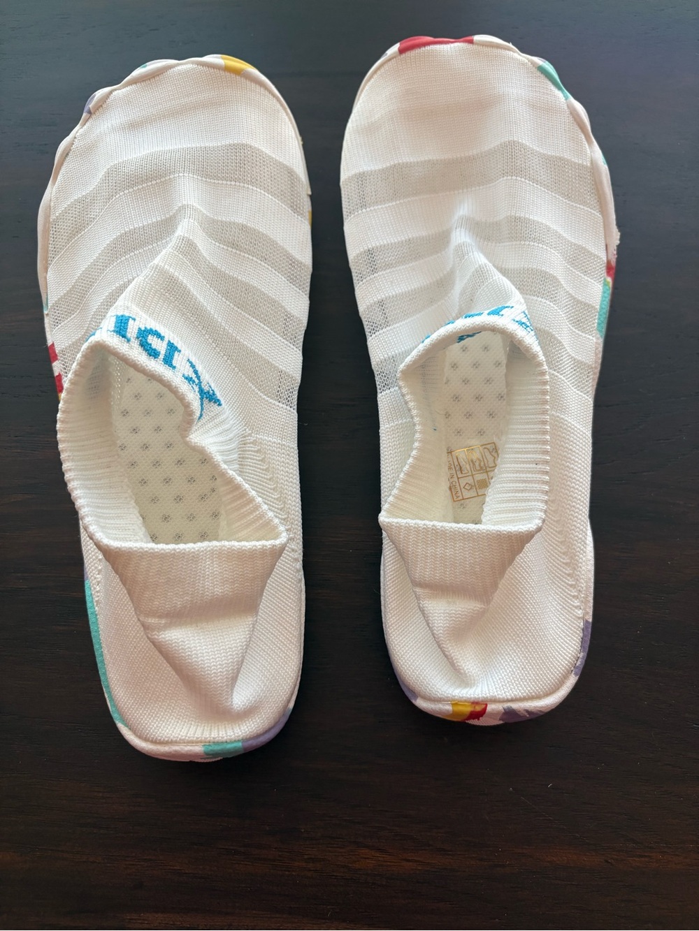 Women’s White Slip-On Water Socks with Multicolor Edge